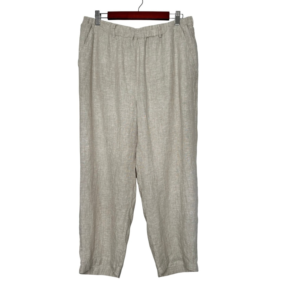 Quince Linen Pants Size L Oatmeal Beige Pull on Straight Leg Elastic Waist